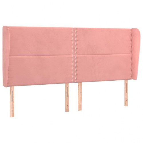 Sengegavl med kanter 163 x 23 x 118/128 cm fløjl - lyserød