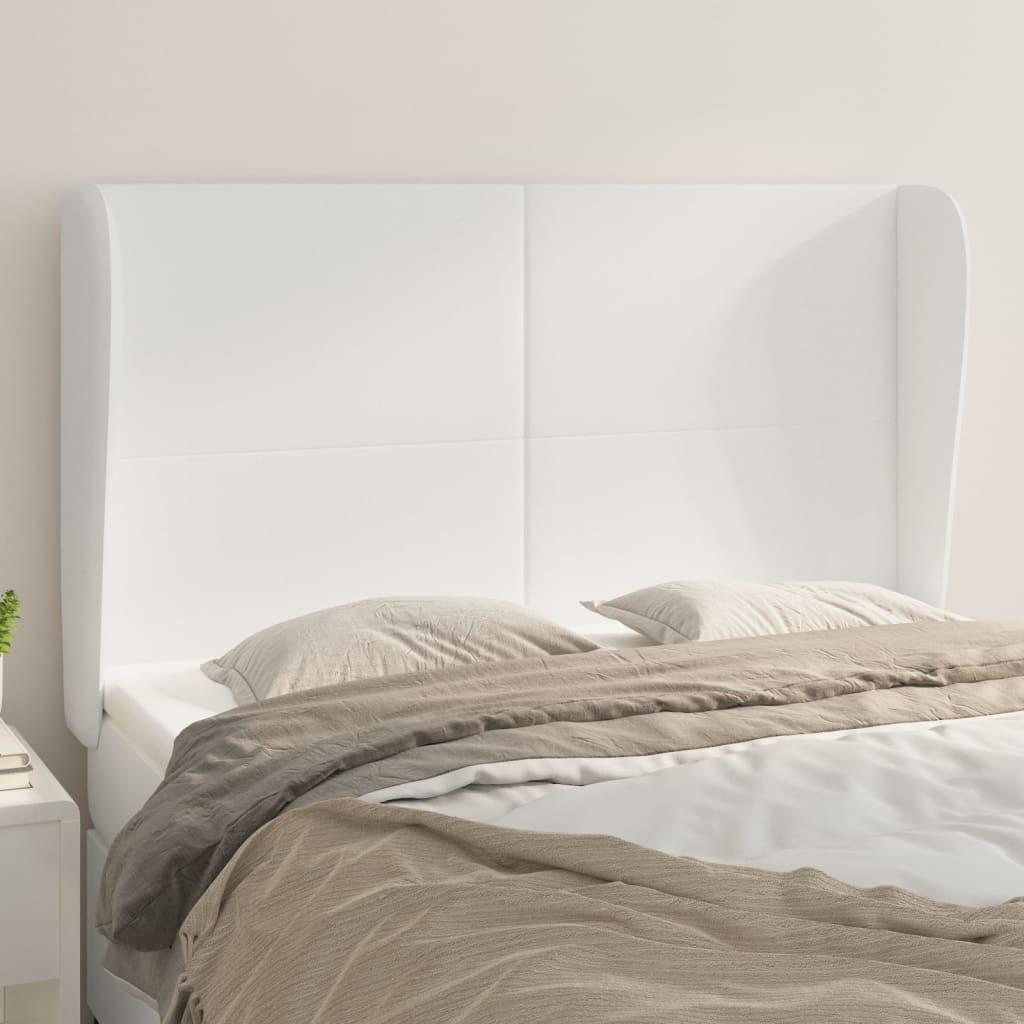 Sengegavl med kanter 147x23x118/128 cm kunstlæder hvid billede
