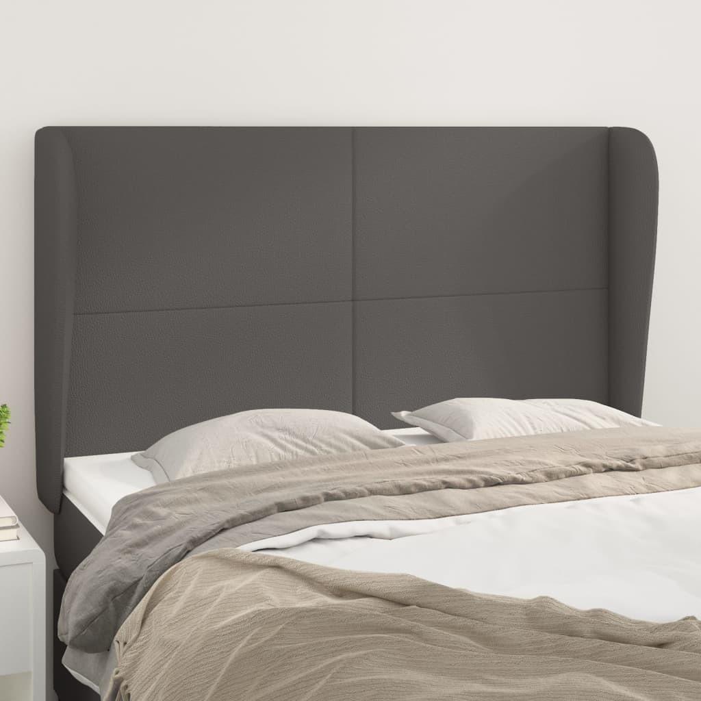 Sengegavl med kanter 147×23×118/128 cm - kunstlæder, grå