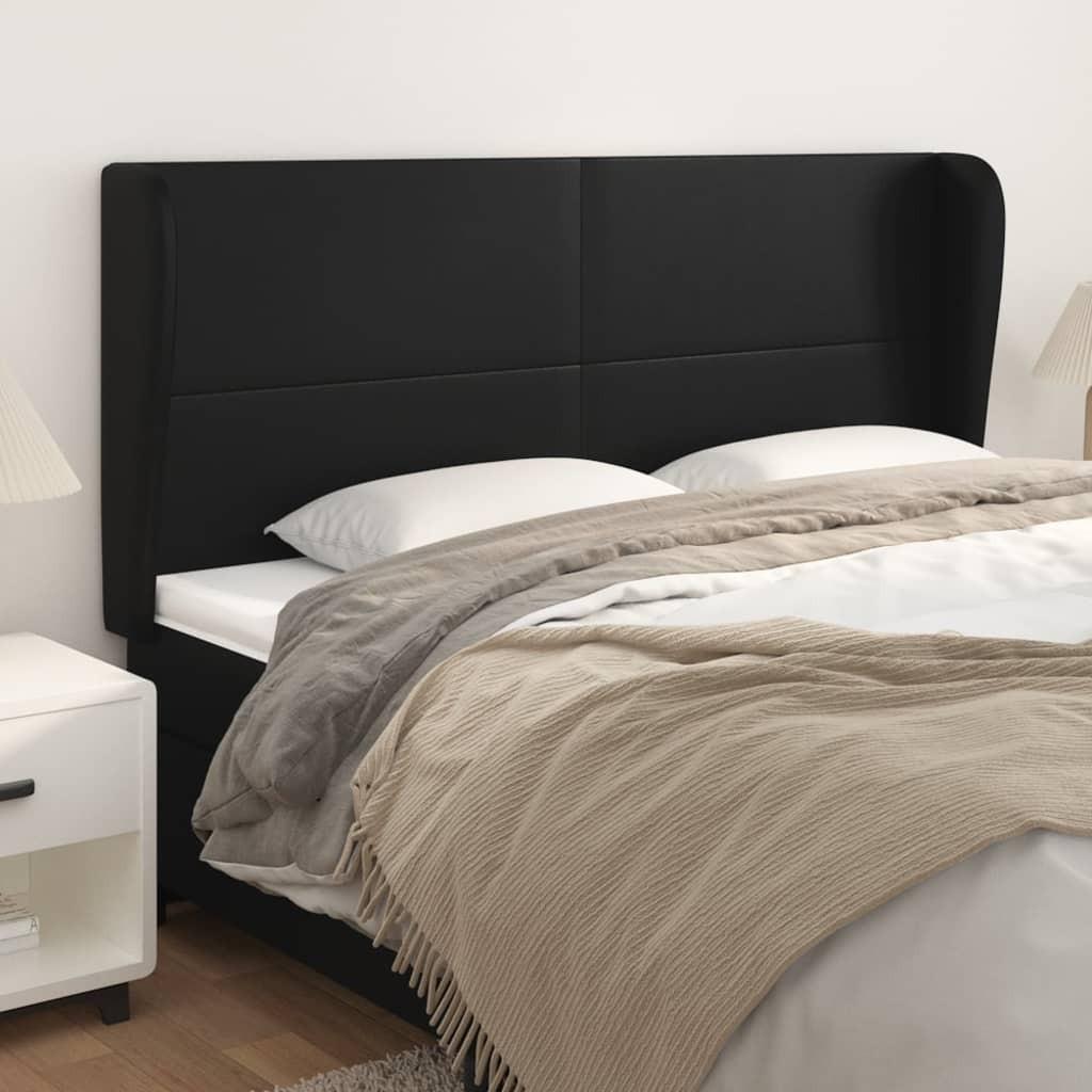 Sengegavl med kanter 203×23×118/128 cm - kunstlæder, sort billede