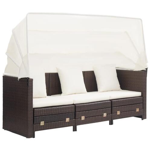 Udvidelig 3 personers sovesofa med tag polyrattan brun