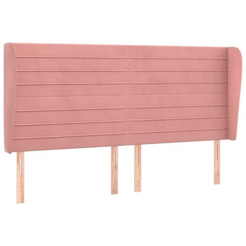 Sengegavl med kanter 163 x 23 x 118/128 cm fløjl - lyserød