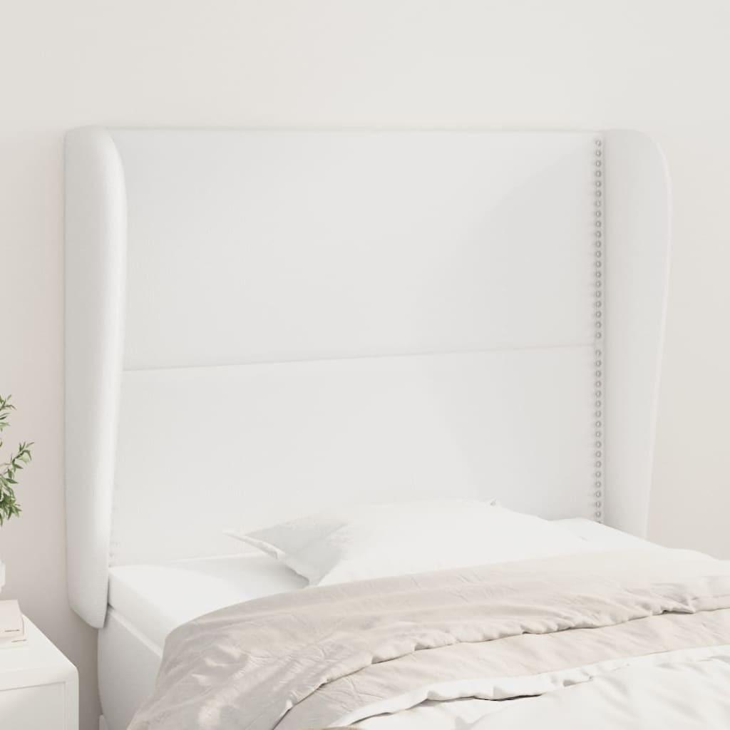 Sengegavl med kanter 103×23×118/128 cm - kunstlæder, hvid billede