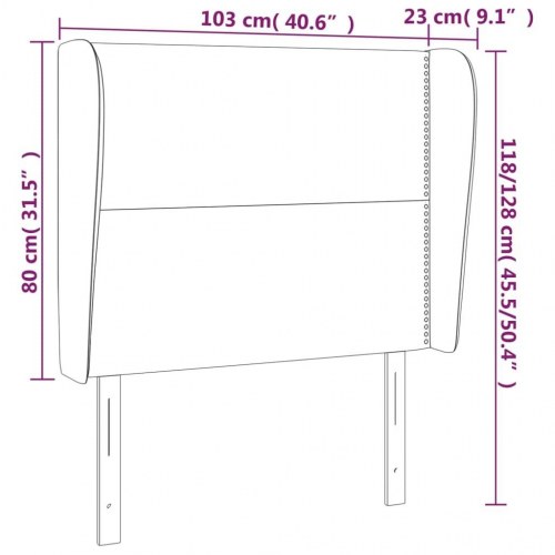 Sengegavl med kanter i kunstlæder 103 x 23 x 118/128 cm - hvid