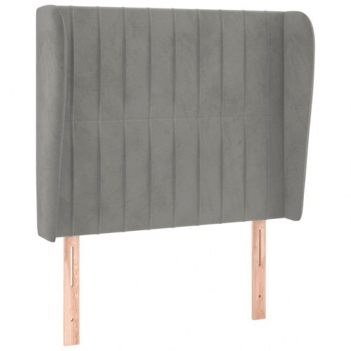 Sengegavl med kanter i fløjl - lysegrå 93 x 23 x 118/128 cm