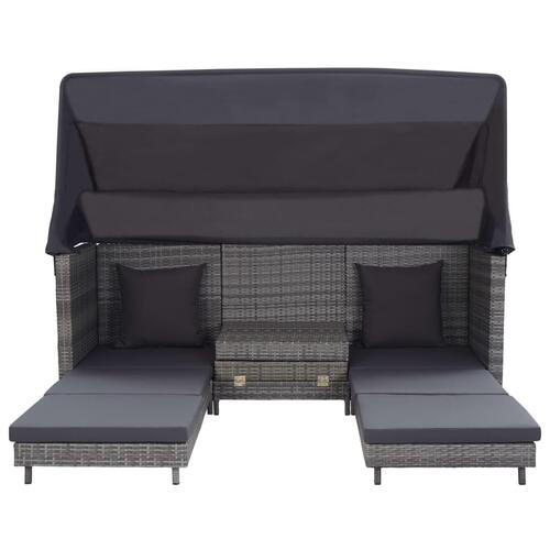 Udvidelig 3-personers sovesofa med tag polyrattan grå