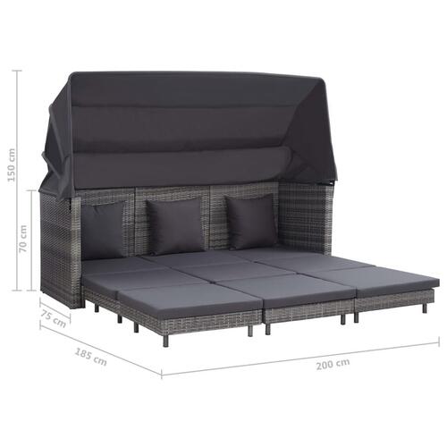 Udvidelig 3-personers sovesofa med tag polyrattan grå