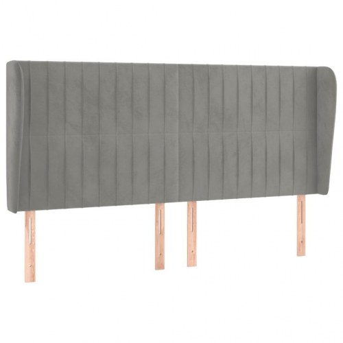 Sengegavl med kanter 183 x 23 x 118/128 cm - fløjl, lysegrå