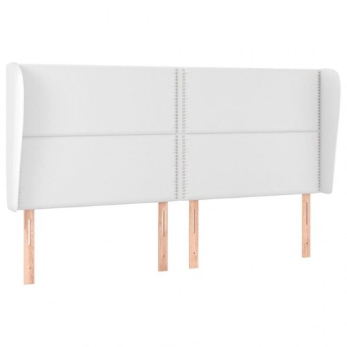 Sengegavl med kanter 163x23x118/128 cm kunstlæder hvid