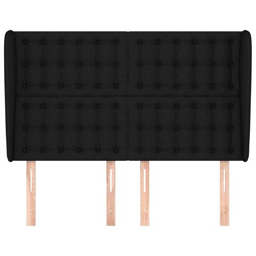 Sengegavl med kanter 147x23x118/128 cm stof sort