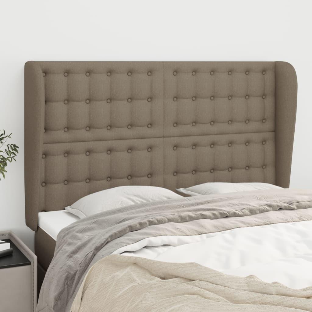 Sengegavl med kanter 147x23x118/128 cm stof gråbrun