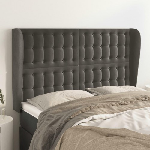 Sengegavl med kanter 147 x 23 x 118/128 cm - mørkegrå