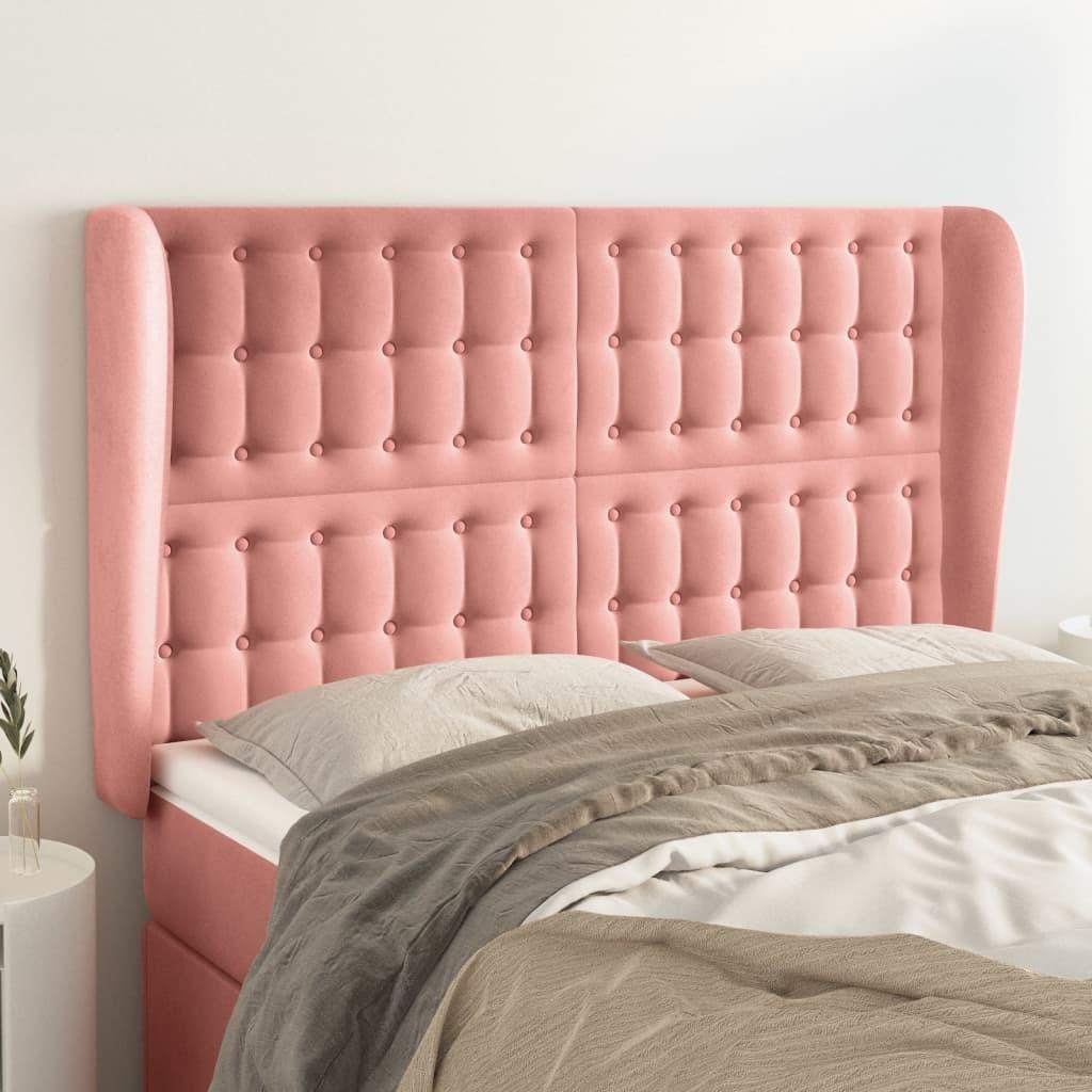 Sengegavl med kanter i fløjl - 147×23×118/128 cm, lyserød billede
