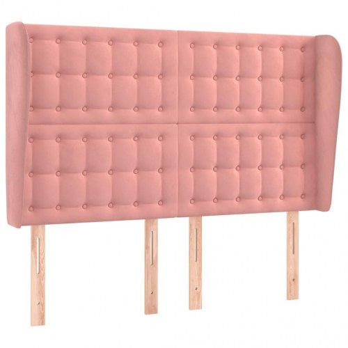 Sengegavl med kanter 147 x 23 x 118/128 cm fløjl - lyserød