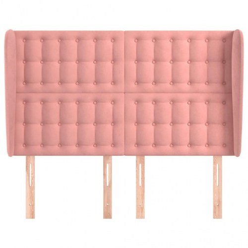 Sengegavl med kanter 147 x 23 x 118/128 cm fløjl - lyserød