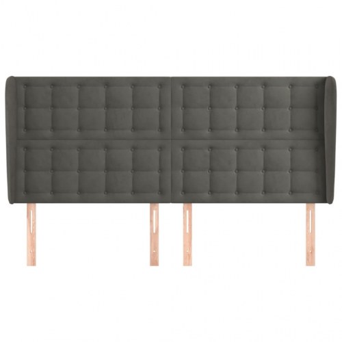 Sengegavl med kanter i fløjl 203 x 23 x 118/128 cm - mørkegrå