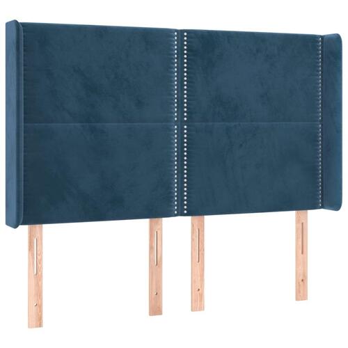 Sengegavl med kanter 147x16x118/128 cm fløjl mørkeblå
