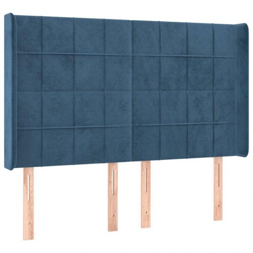 Sengegavl med kanter 147 x 16 x 118/128 cm - mørkeblå fløjl