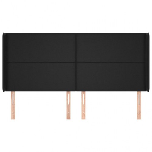 Sengegavl med kanter 203 x 16 x 118/128 cm - sort kunstlæder