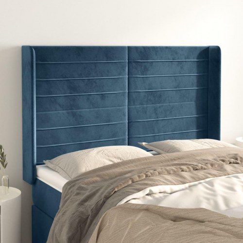 Sengegavl med kanter i fløjl - 147×16×118/128 cm, mørkeblå