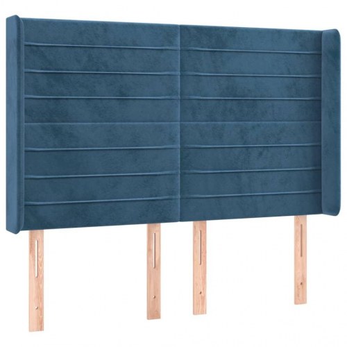 Sengegavl med kanter i fløjl - 147×16×118/128 cm, mørkeblå