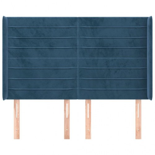 Sengegavl med kanter i fløjl - 147×16×118/128 cm, mørkeblå