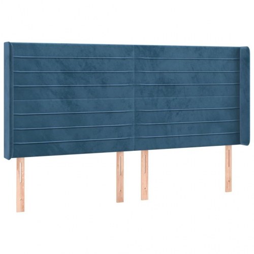 Sengegavl med kanter i fløjl - 203x16x118/128 cm, mørkeblå