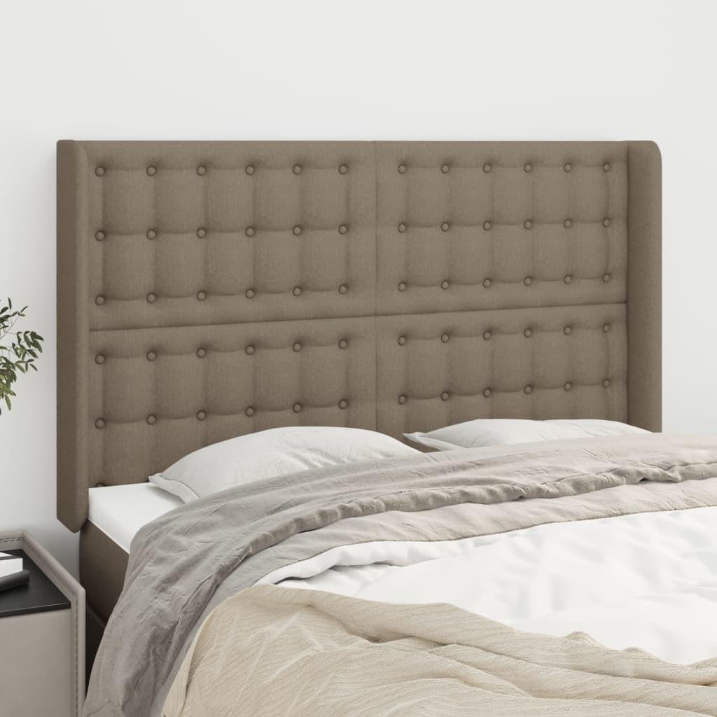 Sengegavl med kanter 147x16x118/128 cm stof gråbrun billede