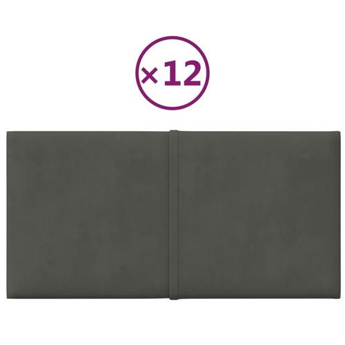 Vægpaneler 12 stk. 30x15 cm 0,54 m² fløjl mørkegrå