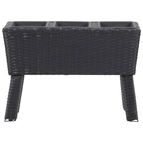 Plantekasse med ben og 3 krukker 72x25x50 cm polyrattan sort