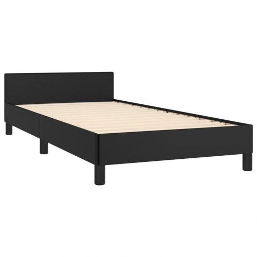 Sengeramme med sengegavl 90x190 cm - kunstlæder, sort