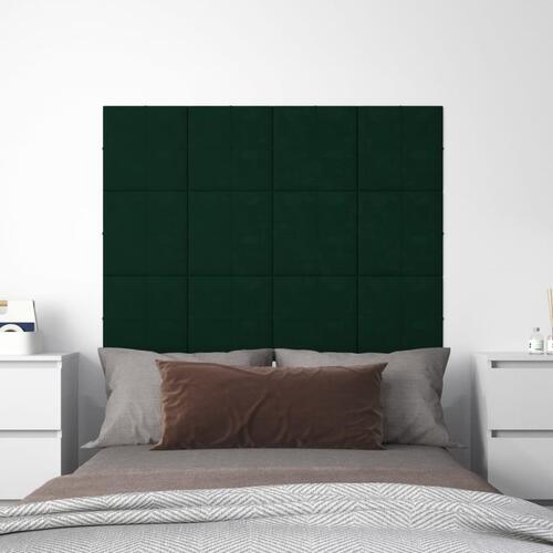 Vægpaneler 12 stk. 30x30 cm 1,08 m² fløjl mørkegrøn