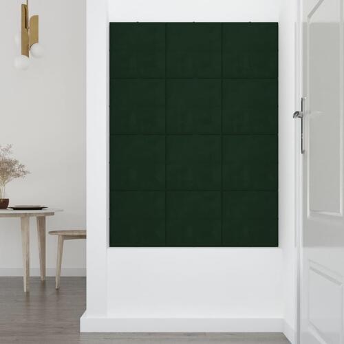 Vægpaneler 12 stk. 30x30 cm 1,08 m² fløjl mørkegrøn