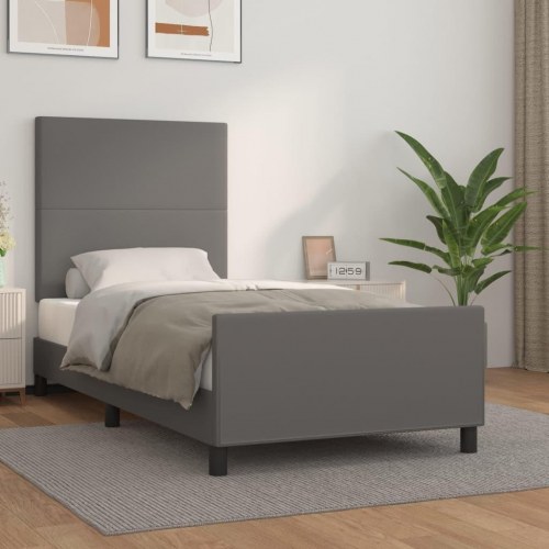 Sengeramme med sengegavl 90x200 cm - kunstlæder, grå