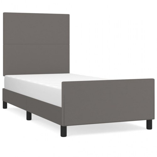 Sengeramme med sengegavl 90x200 cm - kunstlæder, grå