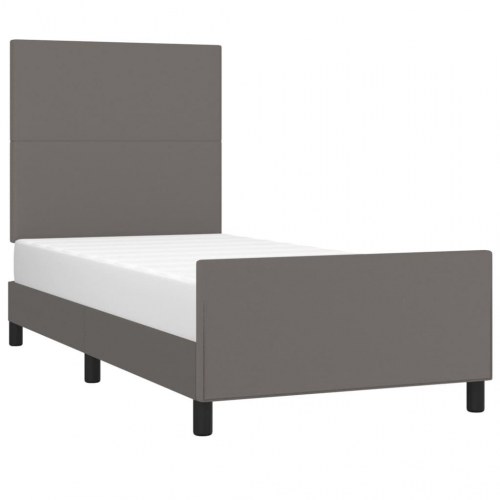 Sengeramme med sengegavl 90x200 cm - kunstlæder, grå