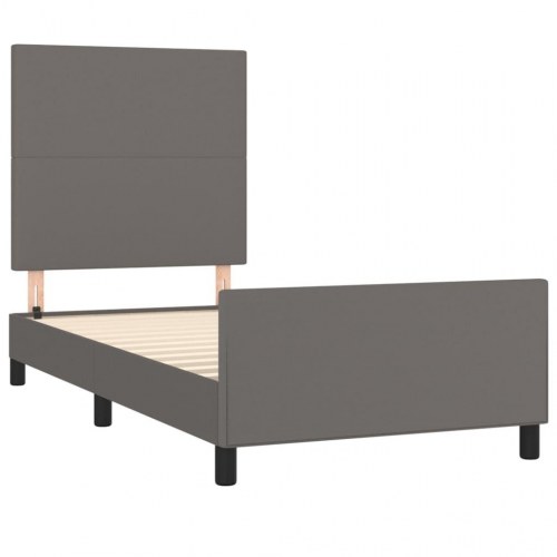 Sengeramme med sengegavl 90x200 cm - kunstlæder, grå