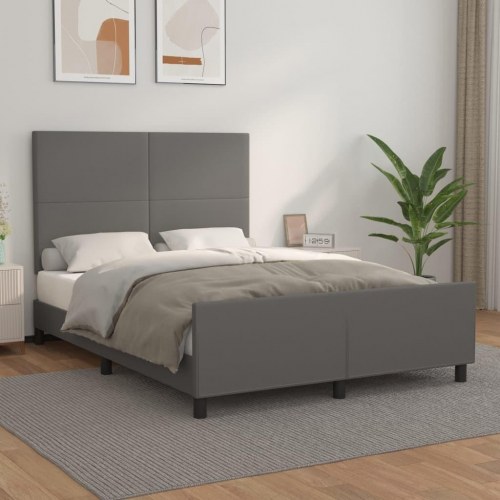 Sengeramme med justerbar sengegavl 140x200 cm - kunstlæder, grå