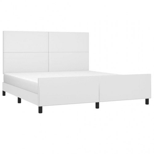 Sengeramme med sengegavl 160x200 cm i hvidt kunstlæder