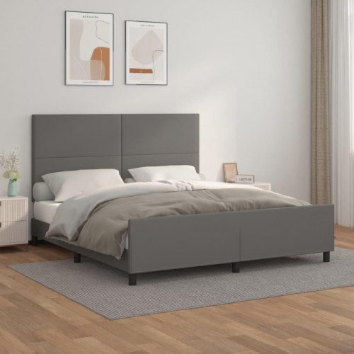 Sengeramme med sengegavl 180x200 cm i gråt kunstlæder
