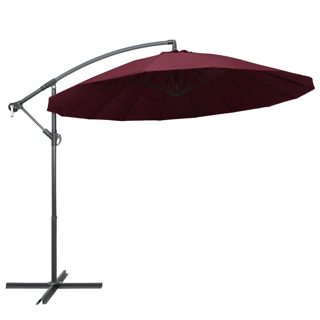 Hængende parasol 3 m aluminiumsstang bordeaux
