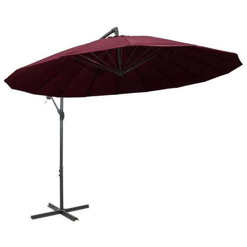 Hængende parasol 3 m aluminiumsstang bordeaux