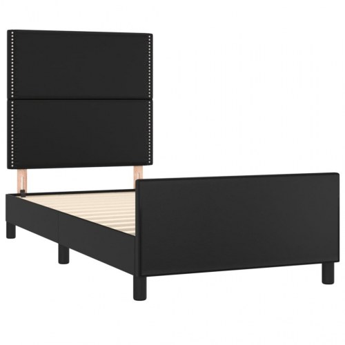 Sengeramme med sengegavl 90 x 190 cm - sort kunstlæder