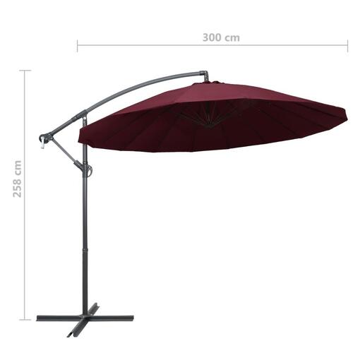Hængende parasol 3 m aluminiumsstang bordeaux