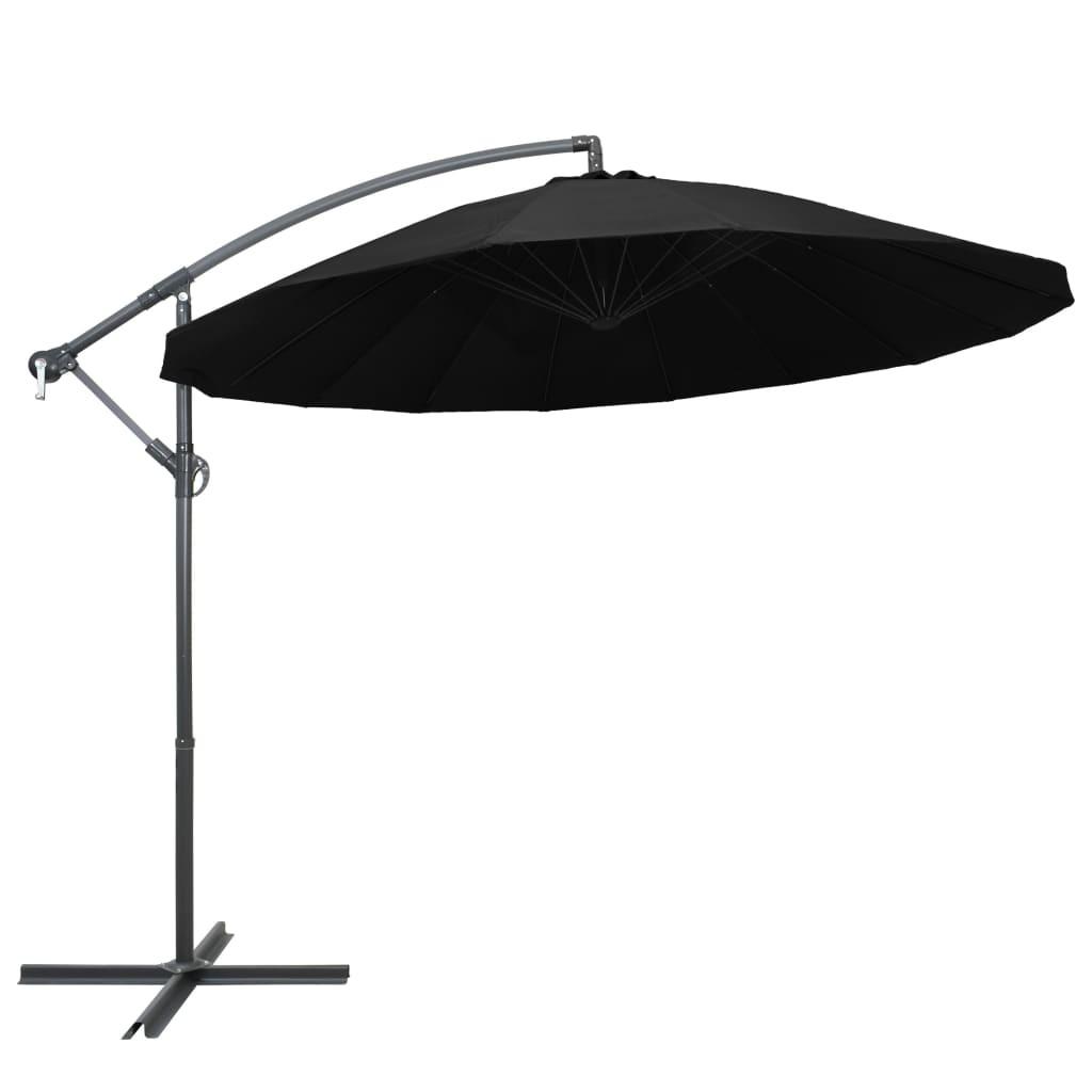Hængende parasol 3 m aluminiumsstang sort
