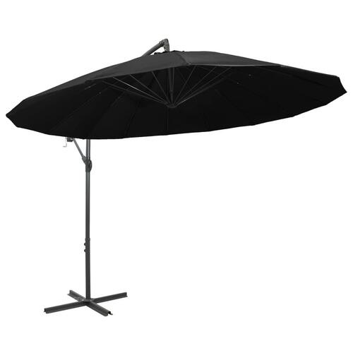 Hængende parasol 3 m aluminiumsstang sort