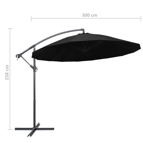 Hængende parasol 3 m aluminiumsstang sort