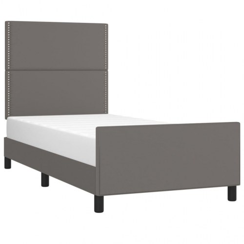 Sengeramme med sengegavl 90x200 cm - kunstlæder, grå
