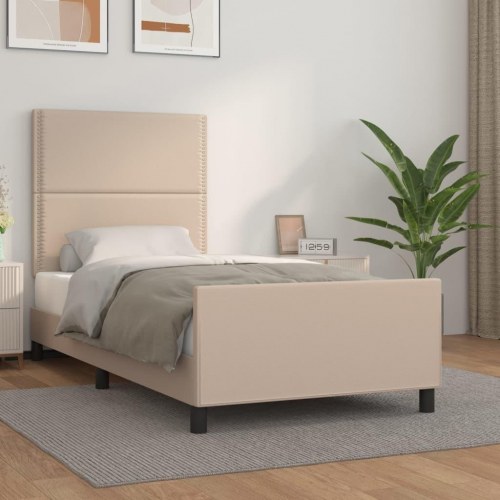 Sengeramme med sengegavl 90x200 cm kunstlæder cappuccinofarvet