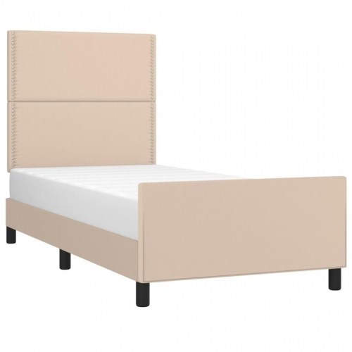 Sengeramme med sengegavl 90x200 cm kunstlæder cappuccinofarvet
